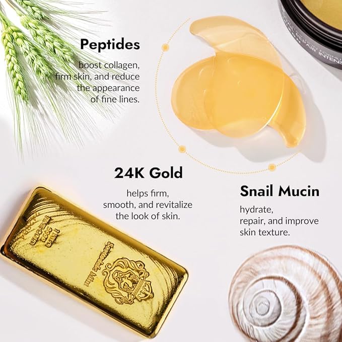 MIZON 24K Gold and Snail Mucin Hydrogel Under Eye Patches for Puffy Eyes Dark Circles Moisturizing Fine Lines Korean Skincare Pack of (Pack of 2, 120 Pairs)