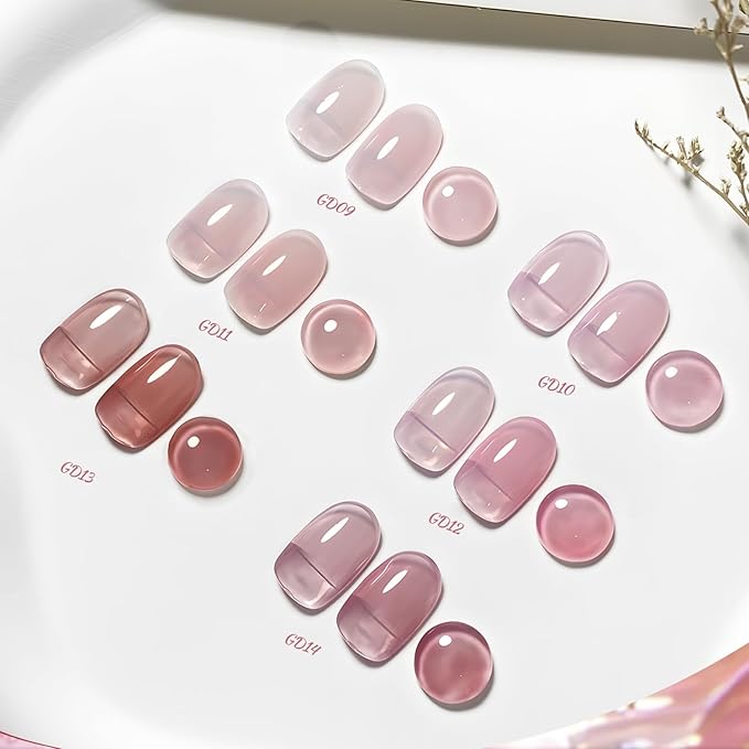 JODSONE 6PCS Jelly Gel Nail Polish Set 6Colors 10ml Long Lasting Neutral Nude Pink Pale Purple Jelly Gel Polish Art for Nail and Salon Need U V Lamp