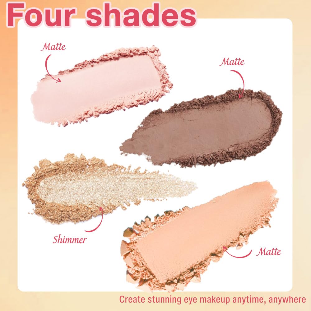 4Colors Eyeshadow Makeup Palette,Nude Champagne Natural Neutral Powde Eye Shadow Palette for Older Women,Long Lasting Naturing-Looking,Lightweight,Waterproof,Eye Makeup Kit Travel Size