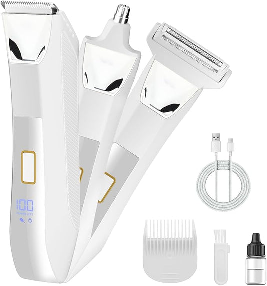 Suttik Bikini Trimmer for Women, 3 in 1 Electric Shaver for Women, Waterproof Pubic Body and Nose Hair Trimmer, Rechargeable Electric Razor for Underarm Leg Arm Body Nose