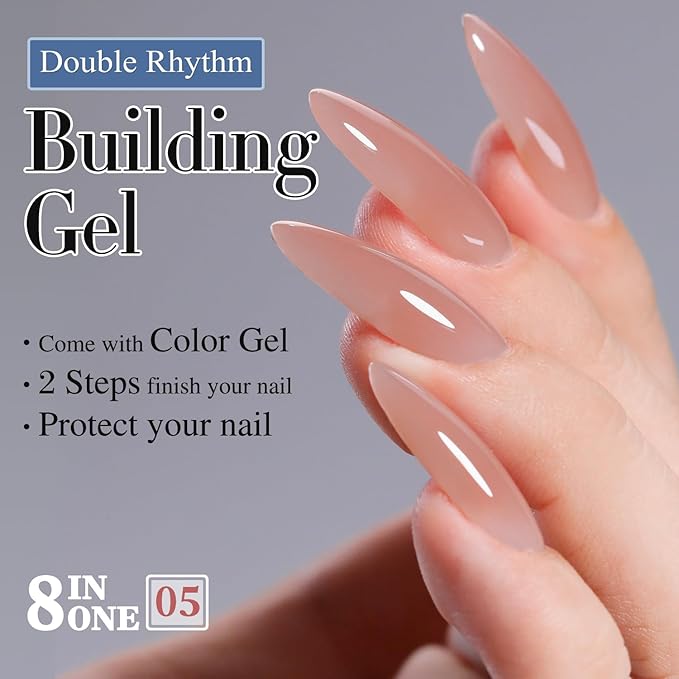 Double Rhythm 0.52Oz Nail Strengthener Rubber Gel Polish Builder in a Bottle for Nail Thickening Extension Hard Structure Glue (Extension Skin Nude)