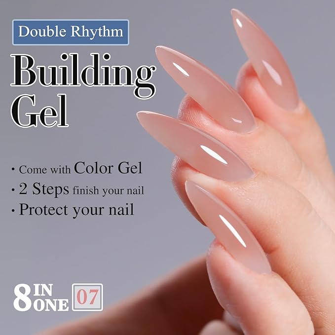 Double Rhythm 0.52Oz Nail Strengthener Rubber Gel Polish Builder in a Bottle for Nail Thickening Extension Hard Structure Glue (Extension Silk Nude)