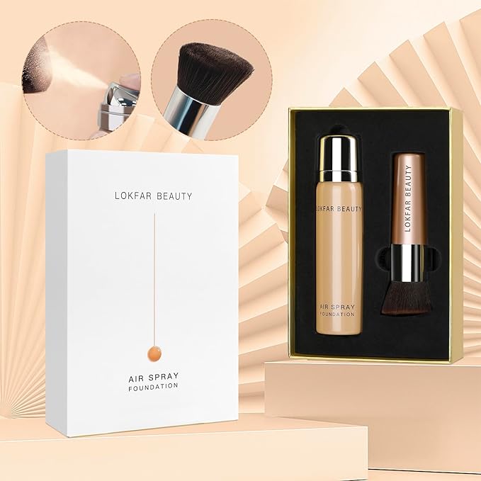 AirBrush Foundation Spray, Silky Mist Foundation Spray Makeup Set with Brush, Full Coverage Foundation for Smooth Radiant Finish, Formula Breathable Lightweight Hydrating | #04 Buff Beige