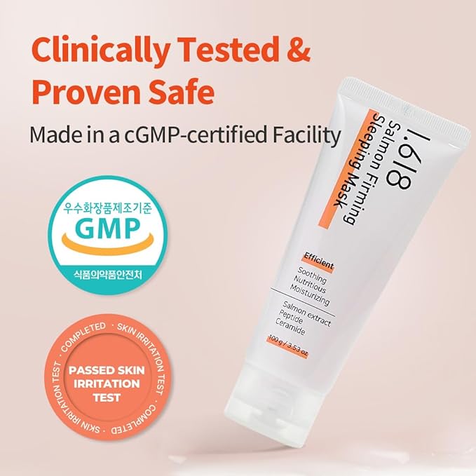 1.618 Salmon Firming Sleeping Mask with Ceramides & Hyaluronic Acid – Hydrating, Soothing, Anti-Wrinkle Overnight Face Mask for Dry & Sensitive Skin | Fragrance-Free | K-Beauty | 3.53oz