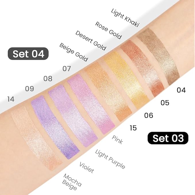 Kaely 4Pcs Metallic Shimmer Eye Shadow Sticks Set, Light Khaki Rose Gold Desert Gold Beige Gold, Eyeliner Pencil Eyeshadow Palette Halloween Makeup, Eye Highlighter Brightener Stick for Women