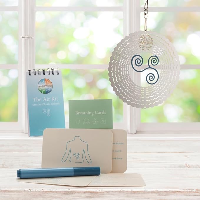 The Air Kit by Two Sage Sisters - Self Care Kit with Airspinner, Breathing Cards, Notebook, and Marker, Pamper and Self Care Gifts for Women, Womens Care Package for Mindfulness and Relaxation