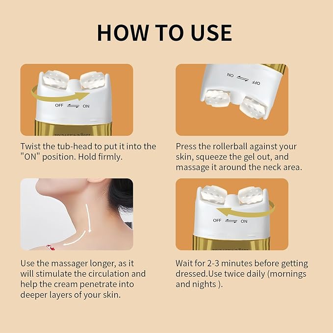 AH-8 Firming Neck Cream with Roller, Tightening & Lifting Cream for Sagging Skin, Contains Hexapeptide, Moisturizing for Face & Body Skin Tightening Cream