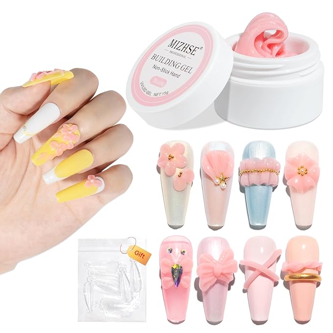 MIZHSE Solid Builder Gel for Nails, Nude Pink Non-Sticky Sculpting Gel, 3D Nail Art Building Carving Modeling Hard Nail Extension Soak Off UV/LED Nail Art Salon Home DIY 15g
