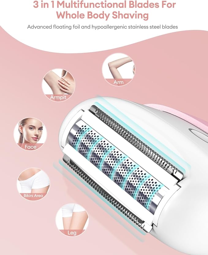CkeyiN Electric Shaver for Women, IPX65 Waterproof Dry Wet Use Women's Electric Razor for Legs, Armpit, Bikini Public Hair Trimmer with Detachable Head, Cordless/Portable/Rechargeable Foil Shaver