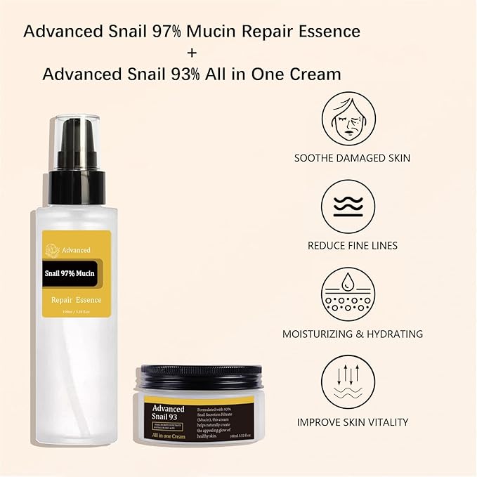 Snail Mucin Power Essence Set 3PCS, Snail Mucin Serum+Snail Mucin Moisturizer+Snail Hydrogel Eye Patch, Korean Skin Care Set for Hydrating, Dark Circles Undereye