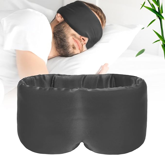 100% Handmade Bamboo Sleeping Eye Mask for Women for Men,Night Masks,Organic Sleep Mask,Blockout Eye Mask for Sleeping,Large Size Adjustable (1 PC, Dark Grey)