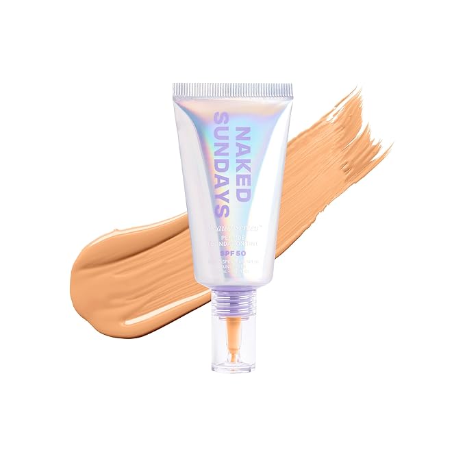 Naked Sundays BeautyScreen™ SPF 50 Mineral Peptide Foundation Tint 2-in-1 Skin Tint & Mineral Sunscreen- Radiant, Buildable Coverage, Acne-Safe (3.5 Light Medium Cool, 1.01 Fl Oz)
