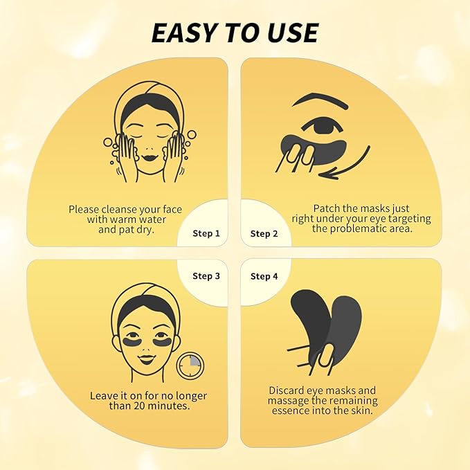 Under Eye Patches(25 Pairs), 24K Gold, Caffeine, Retinol Eye Masks for Puffy Eyes, Wrinkles, Dark Circles, Undereye Bags Treatment - Restoring & Awakening & Moisturizer Skin care Gift for Women