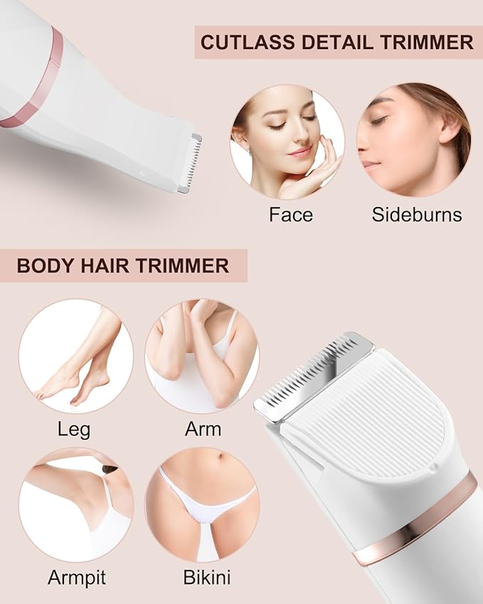 Bikini Trimmer Pubic Hair Trimmer for Women Legs Bikini Line Armpit Rechargeable Electric Shaver for Women Hair Removal with Snap-in Ceramic Blades IP7X Waterproof, White