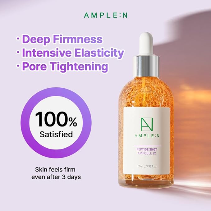 AMPLE:N Peptide Shot 2X Ampoule – Intensive Age Defying Concentrate Face Serum with Peptide Threads – Erasing Wrinkles and Improve Firmness – Lifting Sagging Skin – Plump, Repairs Skin, 3.38 fl.oz.