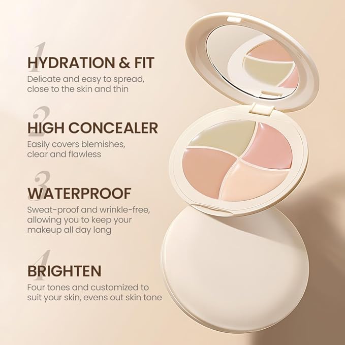 evpct Pot Concealer Full Coverage kit with Brush for Older Women, 4 Nude Shades Under Eye Color Corrector Concealer Palette for Dark Circles Mature Skin Makeup, Waterproof Foundation Color Corrector