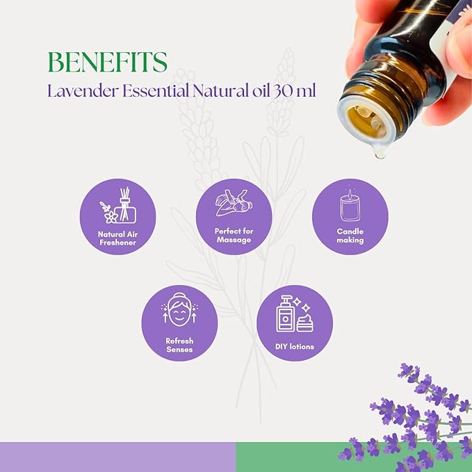 Roots & Above Pure Natural Lavender Essential Oil 1.01 oz/30ml for Diffuser, Skin, Hair, Self-Care, Soap & Candle Making Scent Fragrance