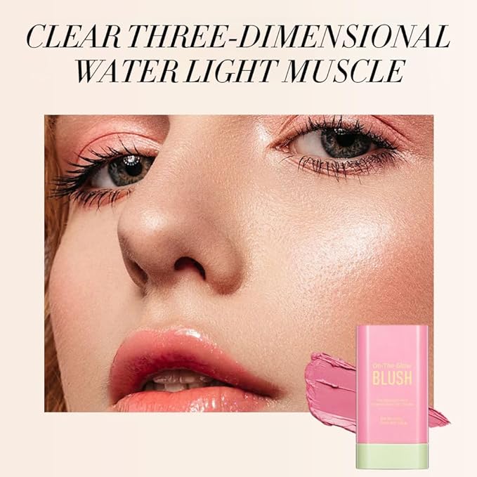 3-in-1 Cream Blush Stick for Cheeks Lips Eyes, Waterproof Natural Finish Tinted Makeup Stick, Hydrating Multi-Use Blush Balm