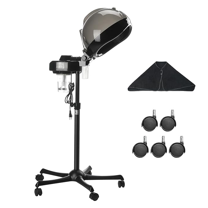 VEVOR Professional Hair Steamer for Deep Conditioning, 11.81-inch Hooded Ionic Hair Steamer with 2 Modes, Height-Adjustable Standing Hair Steamer with Timer, 5 Wheels (2 Lockable) for Salon Home Spa