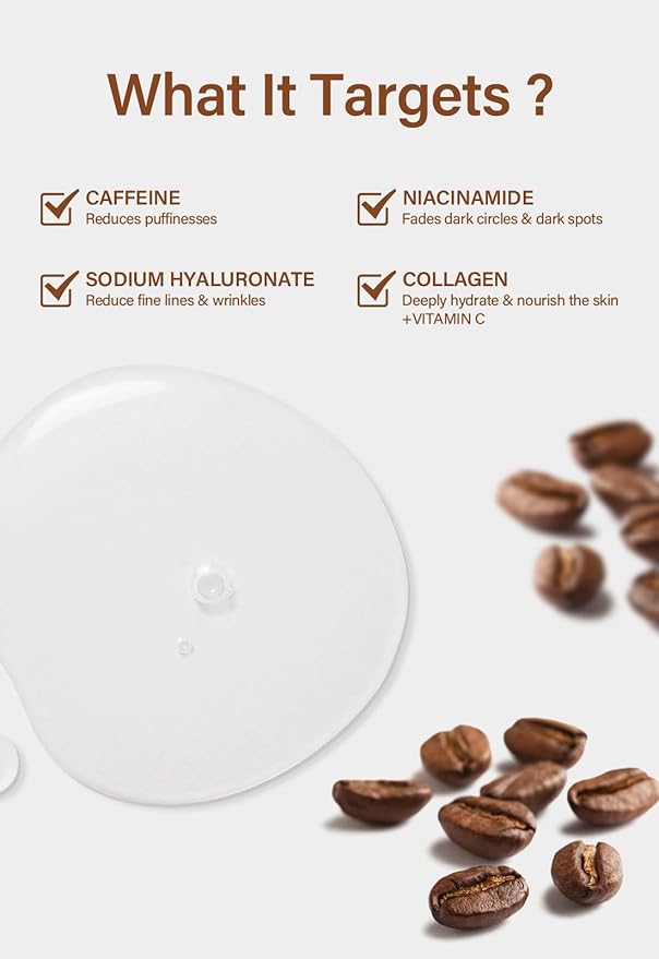 Caffeine Eye Serum Under Eye Treatment Serum for Moisturizing Anti-Aging Brightening Eye Serum, Caffeine Eye Cream for Wrinkles, Dark Spots and Dark Circles Beauty Skin Care