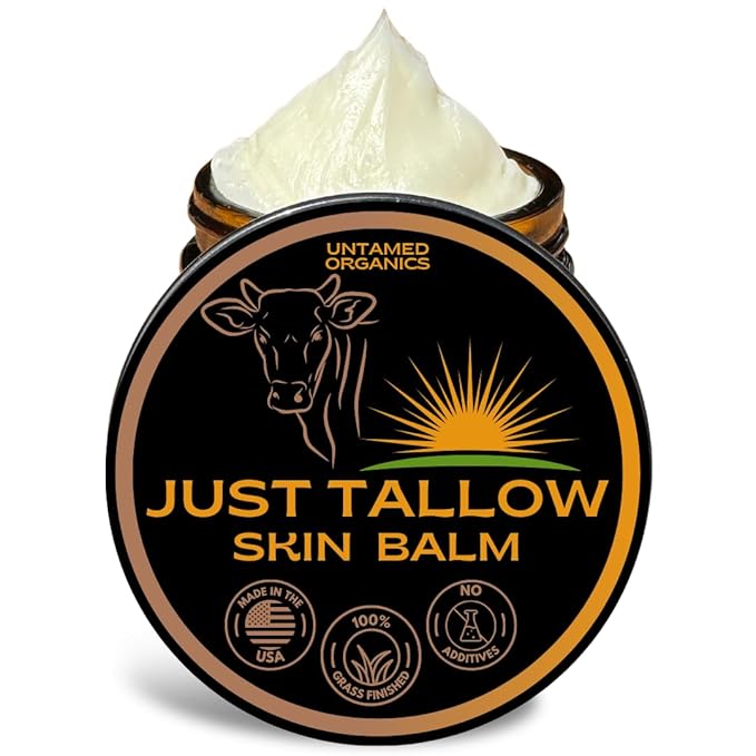 Untamed Organics Just Tallow 100% Grass-Fed Grass-Finished Beef Tallow Balm For Skin Care - Full Body & Face Moisturizer For Sensitive Skin, Eczema - All-Purpose Pure Tallow Cream (Unscented) 2 oz