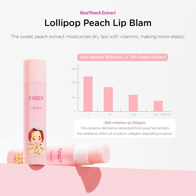 FASCY Lollipop Lip Balm Peach, Lip Balms & Moisturizers, Korean Lip Balm, Korean Lip, Korean Lip Products, Paraben Free, Moisturizing, 0.13 Oz, (Peach)