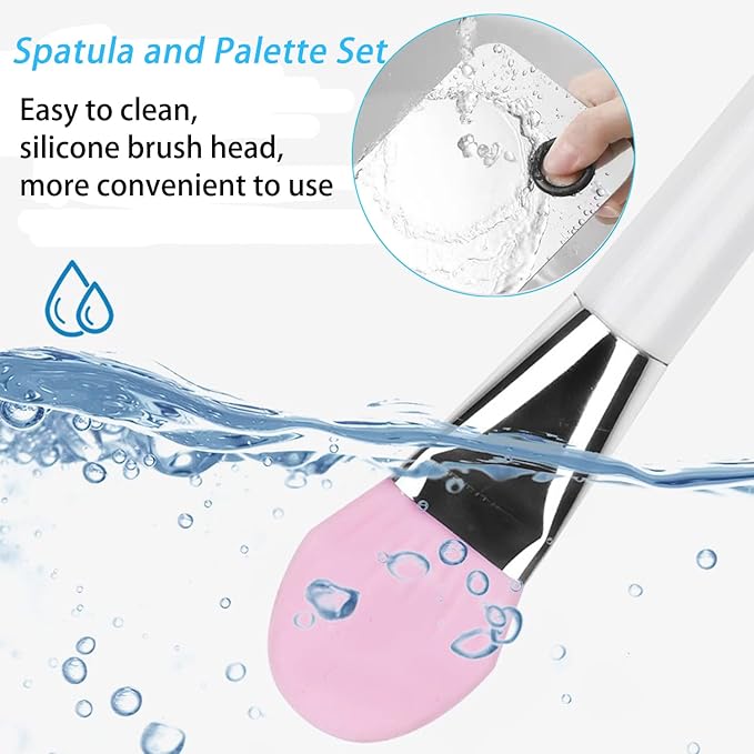 Makeup Spatula,Korean Spatula Makeup Stainless Steel Makeup Spatula and Palette Set,Professional Foundation Spatula Facial Cosmetic Makeup Tool (1 Cosmetic Brush+1Spatula+1 Rectangle Palette)