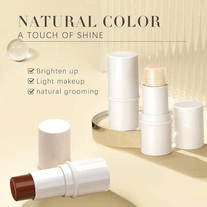 3 Colors Highlilghter Contour Blush Sticks Creamy Sticks for Cheeks, Eyes Cosmetics Stick Set, 3 in 1 Long Lasting Waterproof Moisturizer Makeup Sticks for All Skin