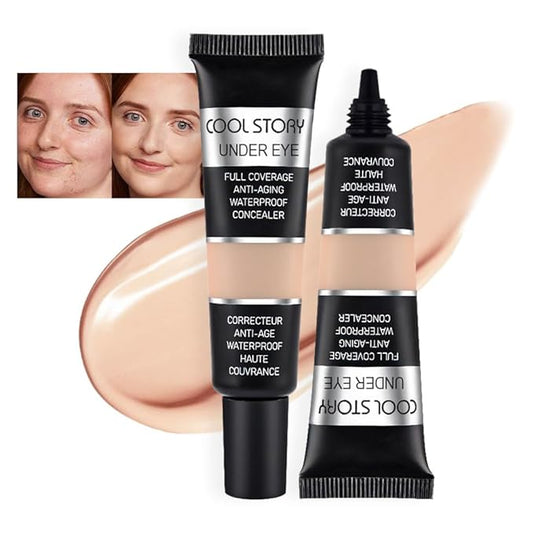 Kaely 2Pcs under Eye Concealer Full Coverage,Waterproof Concealer for Dark Circles,Puffiness,Redness,Cream Foundation Eye Brightener,Color corrector de ojeras,Anti Aging,Natural Matte Finish,Neutral
