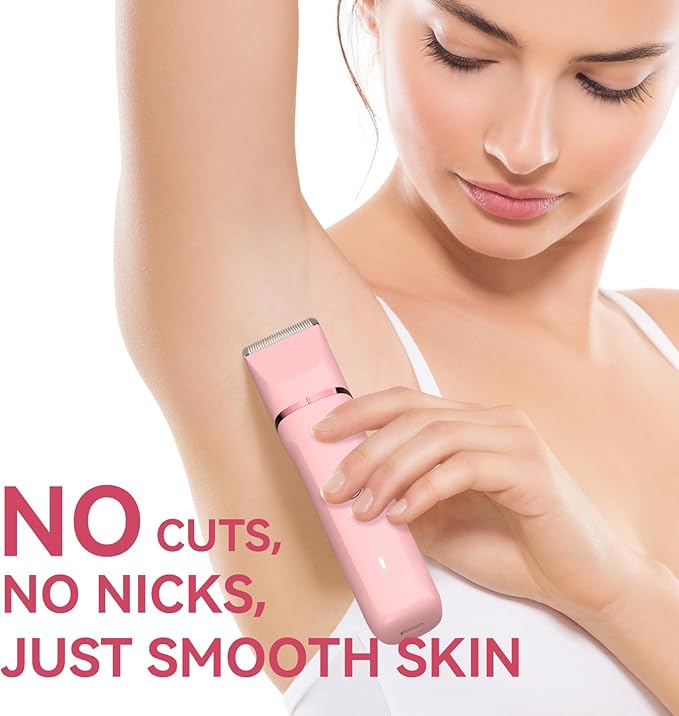 Bikini Trimmer for Women - 4 in 1 Electric Razors for Women, Waterproof Body Pubic Hair Electric Shaver for Womens, Replaceable Facial & Nose Hair Razor, Rechargeable Grooming Kit, Pink