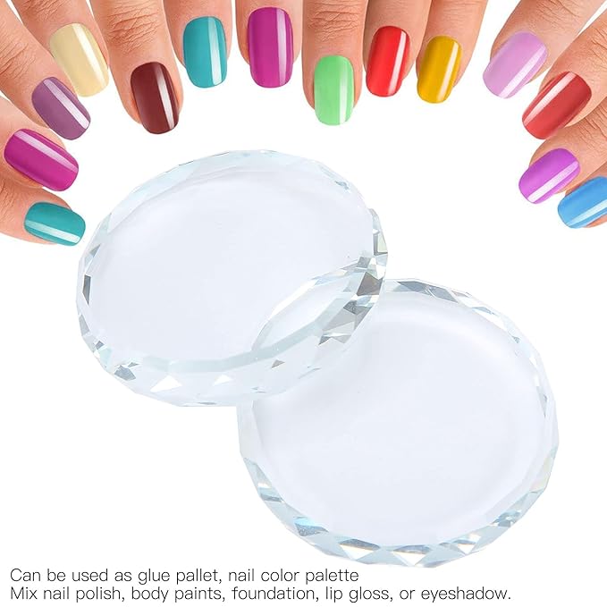 Nail Palette Board, Nail Art Palette,2PCS/set Nail Art Palettes Color Mixing Toning Glass False Eyelash Glue Hold Makeup Pallet for Acrylic Manicure