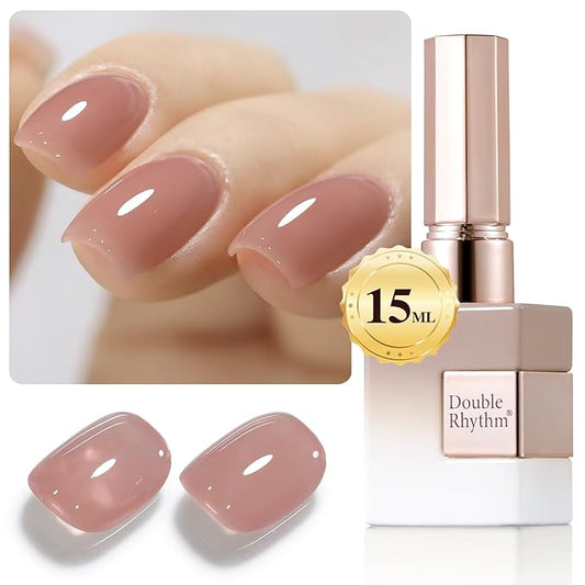 Double Rhythm Translucent Gel Polish Sheer Neutral Natural Light Milky Same Color Same Bottle 15ML Jelly UV Polish Nail Art DIY at Home (Dark Nude-A1493)