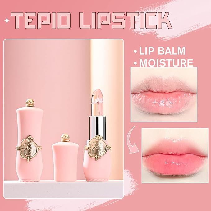 3 Pcs/Set Flower Jelly Lipstick Set Temperature Change Moisturizer Long Lasting Nutritious Glossy Shine Lip Balm Magic Gold Crystal PH Color Change Lip Gloss for Women