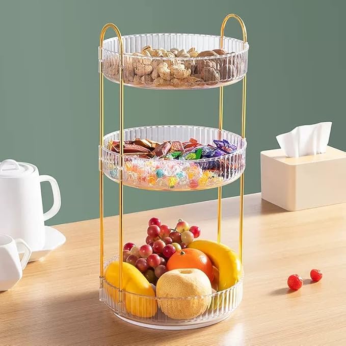 Vanity Organizer - 360 Rotating Countertop, High-Capacity Skincare & Cosmetics Organizer (3 Tiers, Clear)