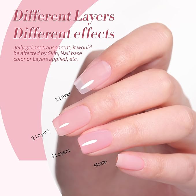 Born Pretty Jelly Pink Gel Nail Polish Set,Nude Pink Translucent Gel Polish,6 Transparent Sheer Colors Soak Off U V Light Cure Gel Polish Kit Nail Art Manicure DIY Kit Home Salon 7ML