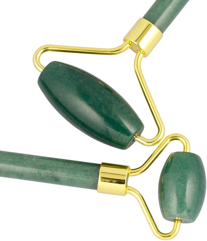 mookaitedecor Green Aventurine Stone Roller for Face Massage Neck, Anti-Aging Facial Massager with Double Rollers