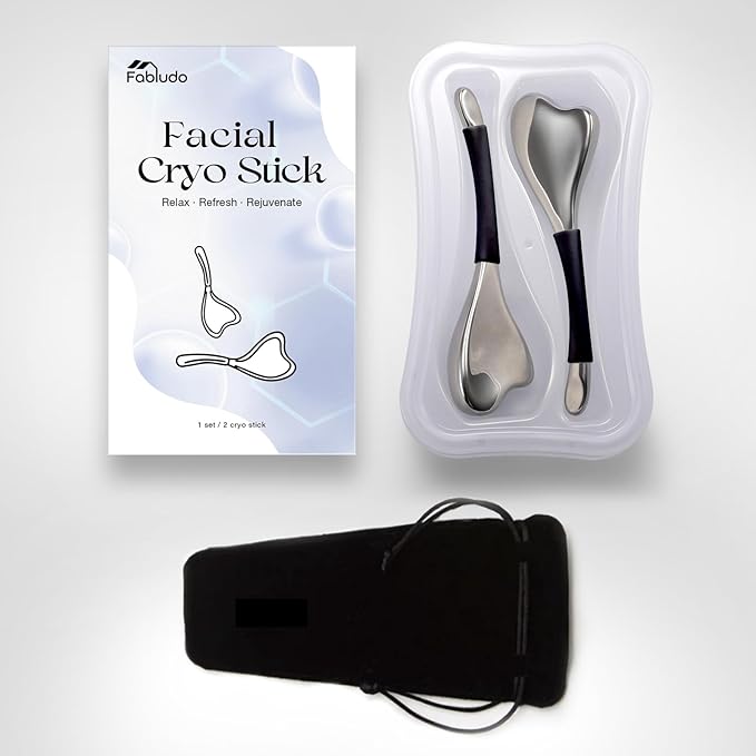 3-in-1 Cryo Gua Sha Facial Tools, Ice Roller Globes for Women Face and Eyes Massager, Unbreakable Stainless Steel Face Sculpting Skin Care Tools, Esthetician Supplies with Carry Case