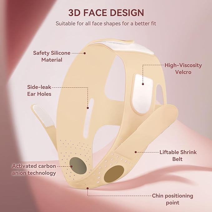 JUSRON V-Line Mask Chin Up Mask Face Strap, Soft Silicone Chin Strap V Shaped Face Mask, Jaw Exerciser 23-27 Inches (Neon Purple)