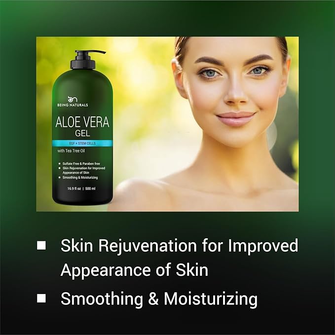 Aloe vera Gel - from 100% Pure Organic Aloe Infused with EGF, Stem Cell, Rosemary Oil - Natural Raw Moisturizer for Face, Body, Hair. Perfect for Sunburn, Acne, Razor Bumps 16.9 fl oz