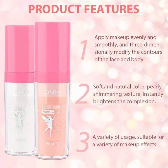 evpct 3Pcs Glitter Highlighter Powder Stick Make up Puff Fairy Stick Peal White Pink Bronze Shimmer Glitter Face Eye Body Liquid Highlighter makeup illuminators de maquillaje Glow Makeup Shimmer Stick