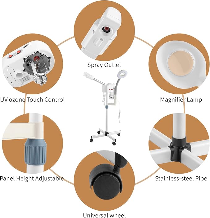 Winado 2 in 1 Facial Steamer with 5X Magnification Light, Deep Cleaning for Personal Skin Care, Beautician Steamer Professional Humidifier Facial Spa Mist Steam for Home & Beauty Salon, White