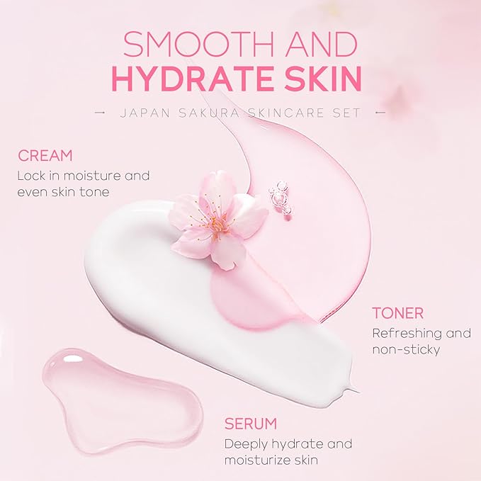 Skin Care Set JAPAN SAKURA Women Beauty Gift Sets Skin Care Kit with Cleanser, Toner, Lotion, Serum, Eye Cream, Face Cream Travel Kit for Women Teen Girls Mom Daughter TSA-friendly Sizes 6pcs