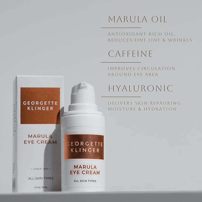 Georgette Klinger Marula Eye Cream - Anti-Aging, Caffeine-Infused Gentle Formula - Reduces Redness, Puffiness, and Dark Circles, while Hydrating and Brightening Skin - 1/2 oz