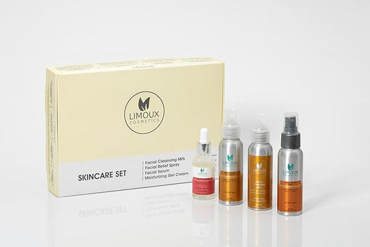 Daily Skincare Set - Hydrating, Anti-Aging- Multi-benefitial kit, 4 pcs:Deep Cleanser, Facial Relief Spray, Face Serum, Moisturizing Cream -Paraben Free, Silicone Free, Vegan