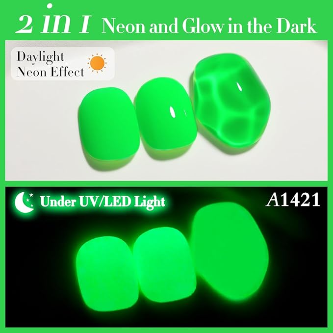 Double Rhythm Translucent Gel Polish Sheer Neutral Natural Light Milky Same Color Same Bottle 15ML Jelly UV Nail Polish Nail Art DIY at Home (Neon Glow Green-A1421)