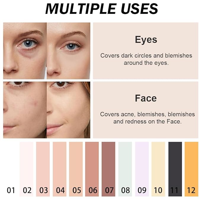 Kaely Color Correcting Concealer,Cream Pot Concealer Full Coverage,under Eye Concealer Palette for Conceals Dark Circles,Waterproof Foundation Face Makeup,10 Yellow