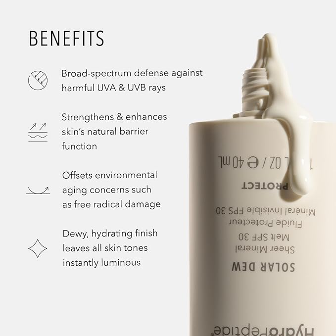 HydroPeptide Solar Dew Sheer Mineral Melt SPF30 Facial Moisturizer, Sunscreen & Primer, 1.35 Ounce