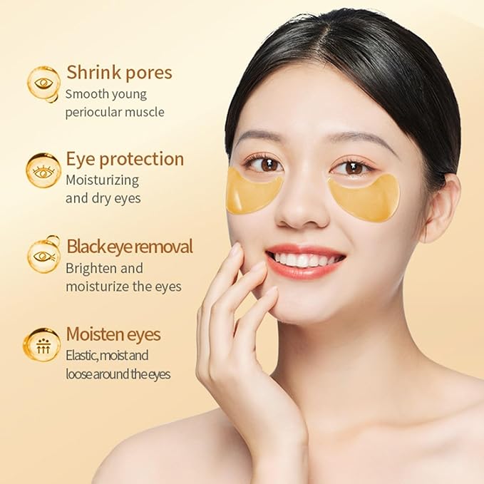 Under Eye Patches, 24K Gold Eye Mask, Reduce Puffy Eyes, Dark Circles, Eye Bags, Eye Patches with Collagen, Anti-Aging Rejuvenating Moisturizing Skin Care for Anti-Wrinkle Eye Masks 60PCS