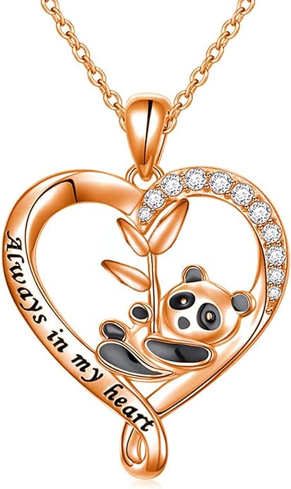 Silver Crystal Panda Necklace Choker Vintage Heart Panda Pendant Cute Animal Necklace Charm Jewelry I Love You Forever Birthday Gifts for Kids Women and Girls