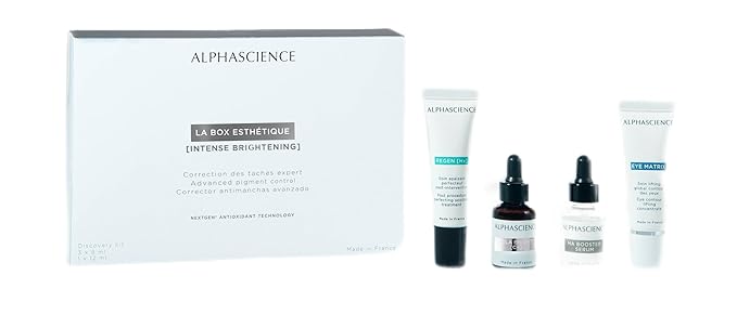 ALPHASCIENCE La Box Esthetique [Intense Brightening] Discovery Kit - MELA BRIGHT [C+], REGEN [HX], HA BOOSTER, & EYE MATRIX - Helps Reduce Look of Dark Spots & Scars - Moisturizing & Soothes - 1 Kit